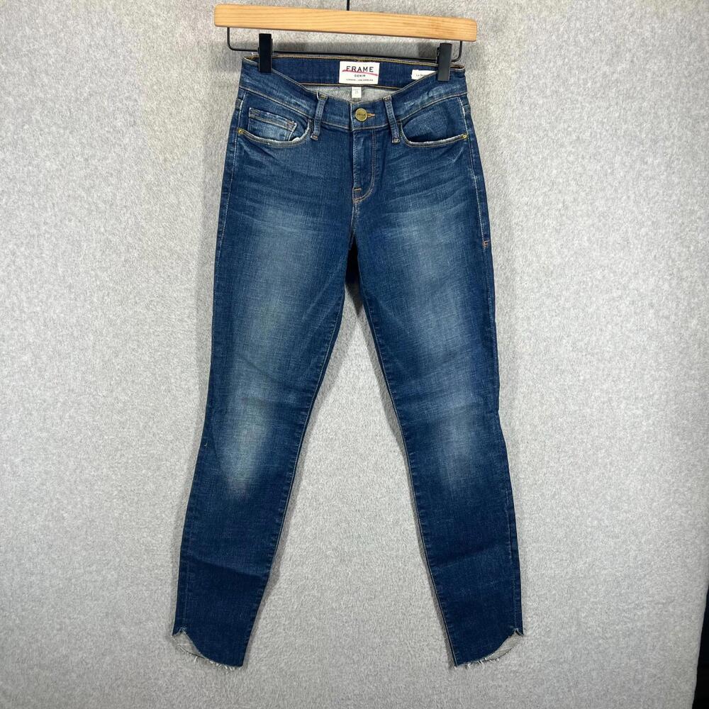 FRAME Le Skinny De Jeanne Jeans Women 25  Raw Hem Denim Stretch Heel Ankle EUC‎